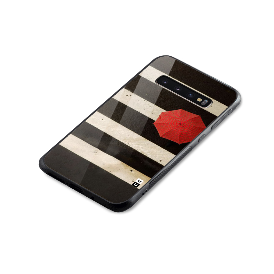 Single Red Umbrella Stripes Glass Back Case for Galaxy S10 Plus