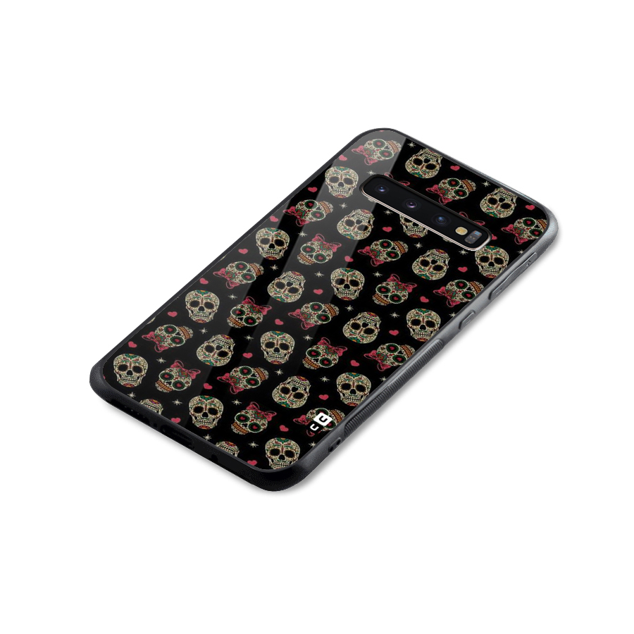 Skull Pattern Glass Back Case for Galaxy S10 Plus