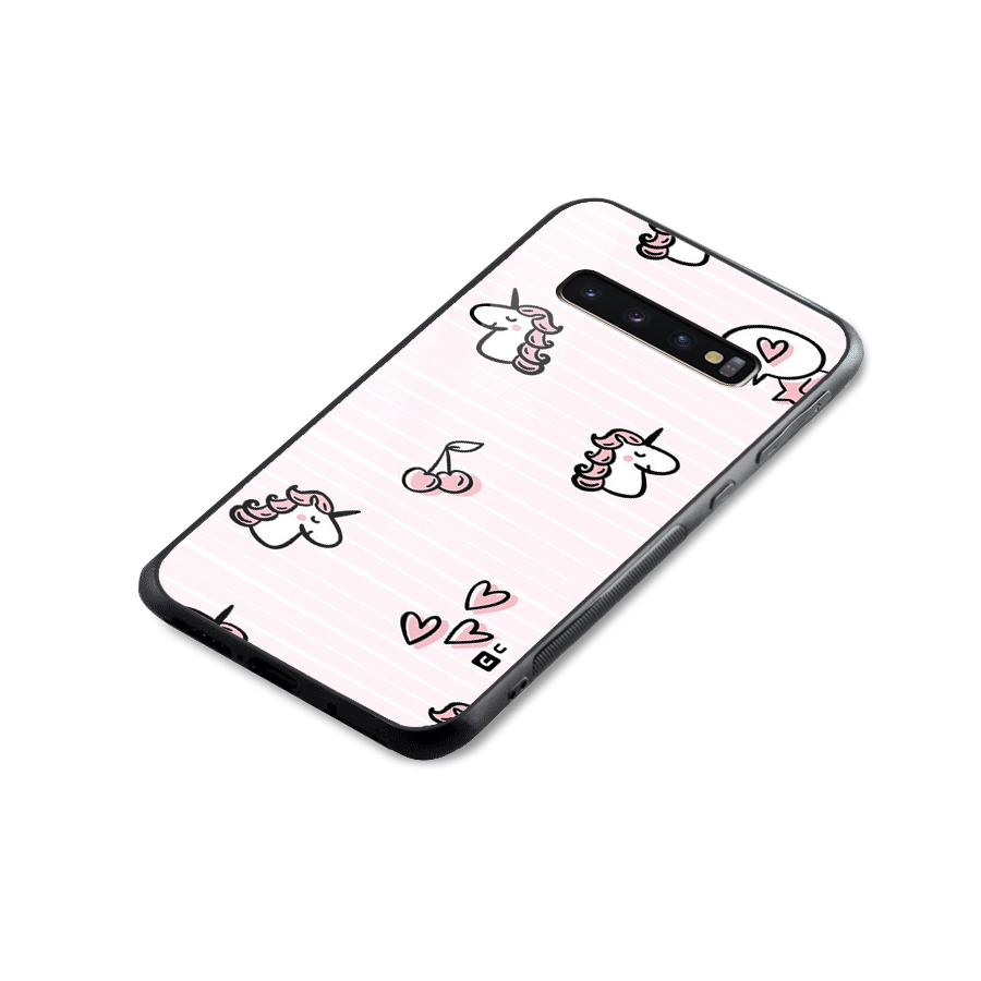 Strawberries And Unicorns Glass Back Case for Galaxy S10 Plus