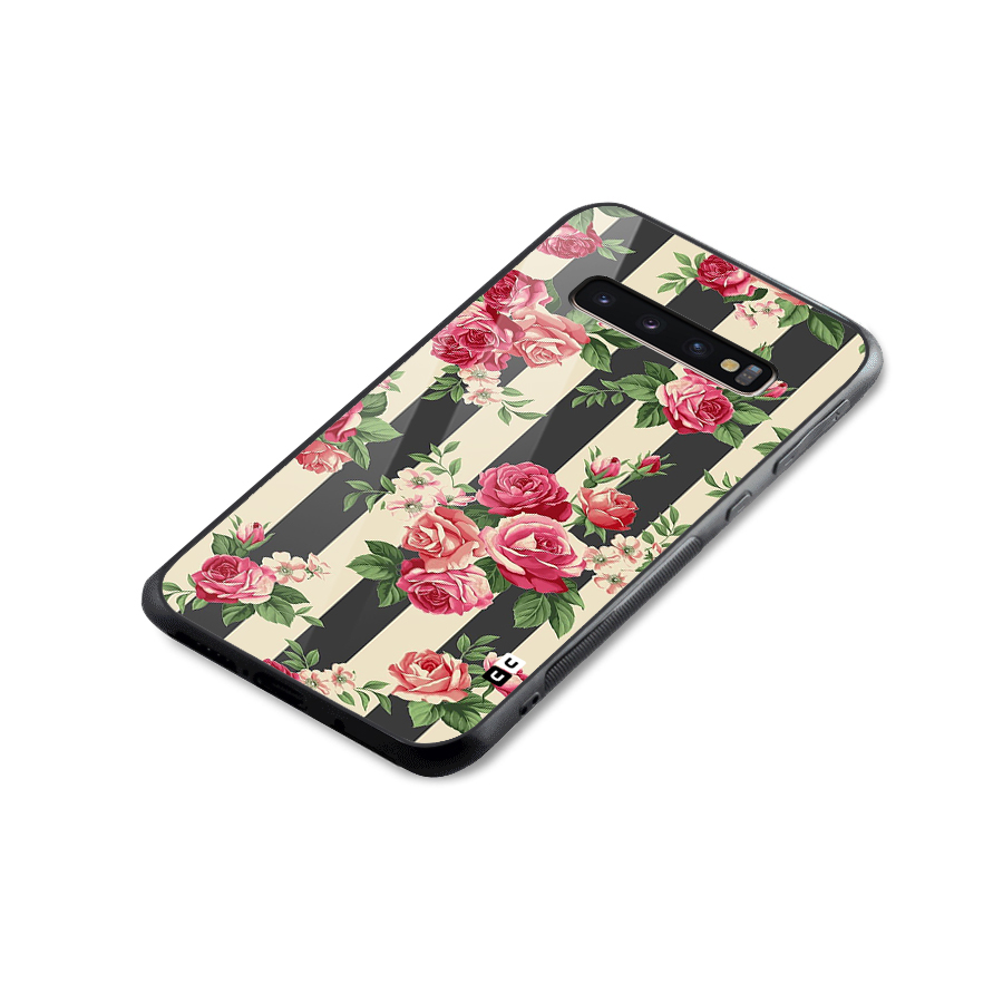 Stripes And Floral Glass Back Case for Galaxy S10 Plus