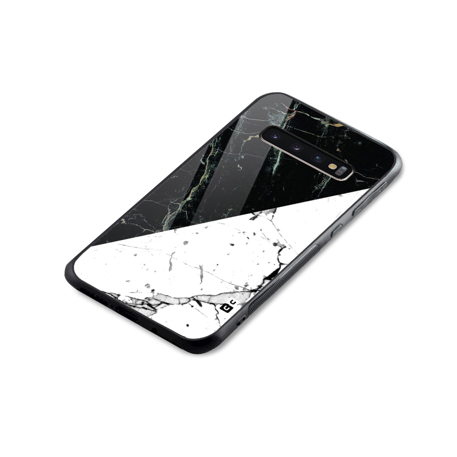 Stylish Diagonal Marble Glass Back Case for Galaxy S10 Plus