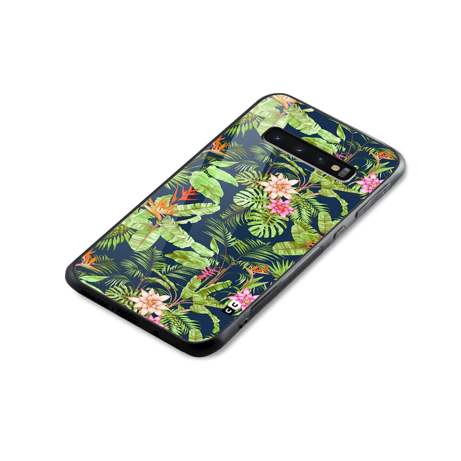 Tiny Flower Leaves Glass Back Case for Galaxy S10 Plus