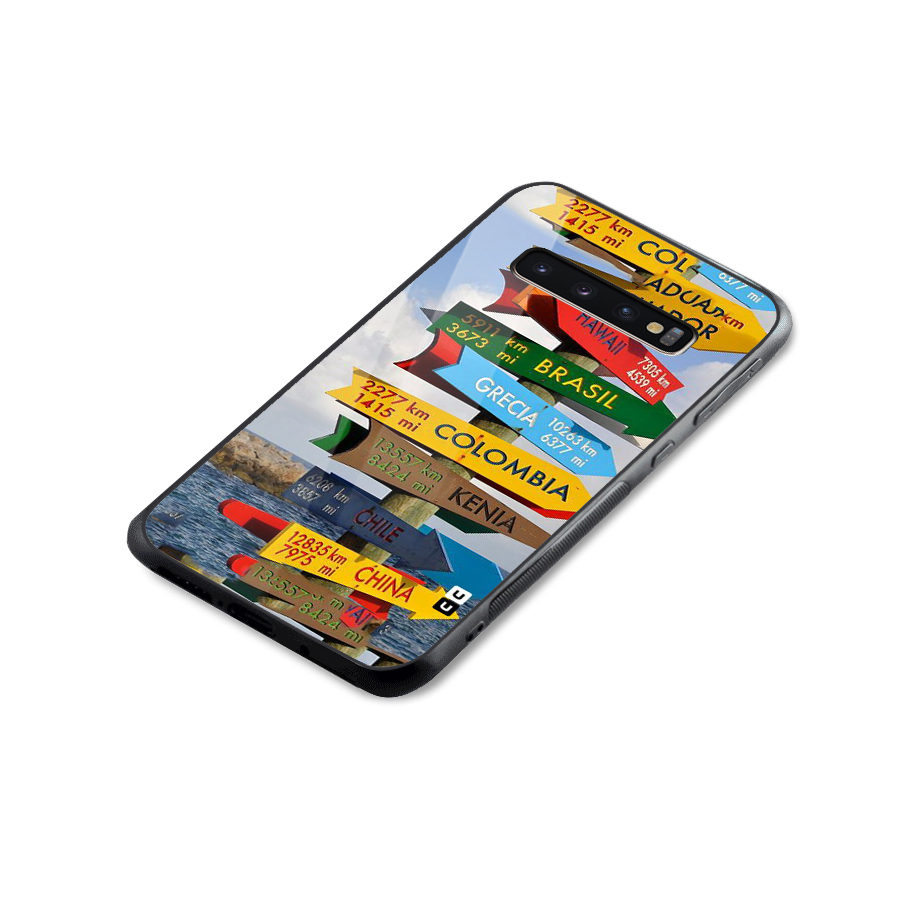 Travel Directions Glass Back Case for Galaxy S10 Plus
