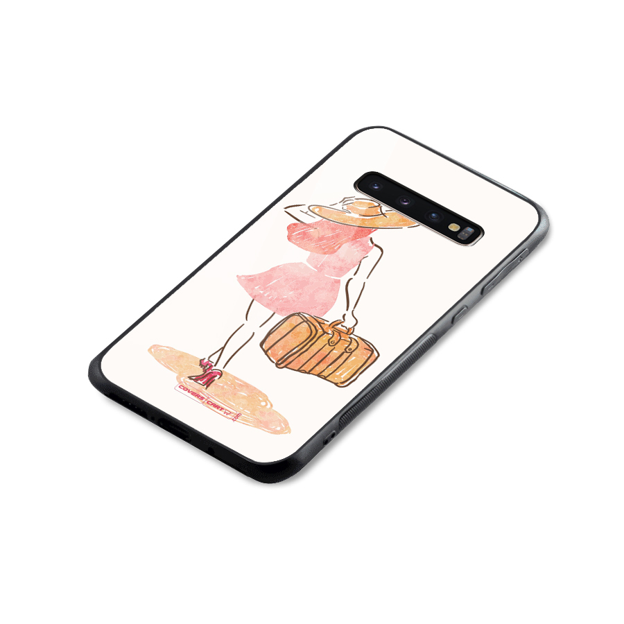 Travel Girl Glass Back Case for Galaxy S10 Plus