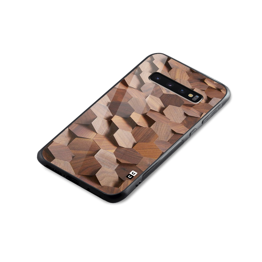 Uplifted Wood Hexagons Glass Back Case for Galaxy S10 Plus