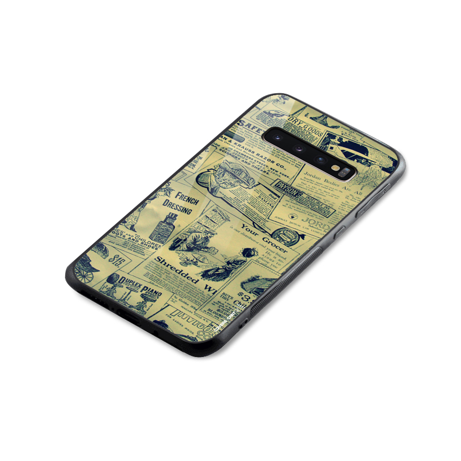 Vintage Newspaper Cutouts Glass Back Case for Galaxy S10 Plus