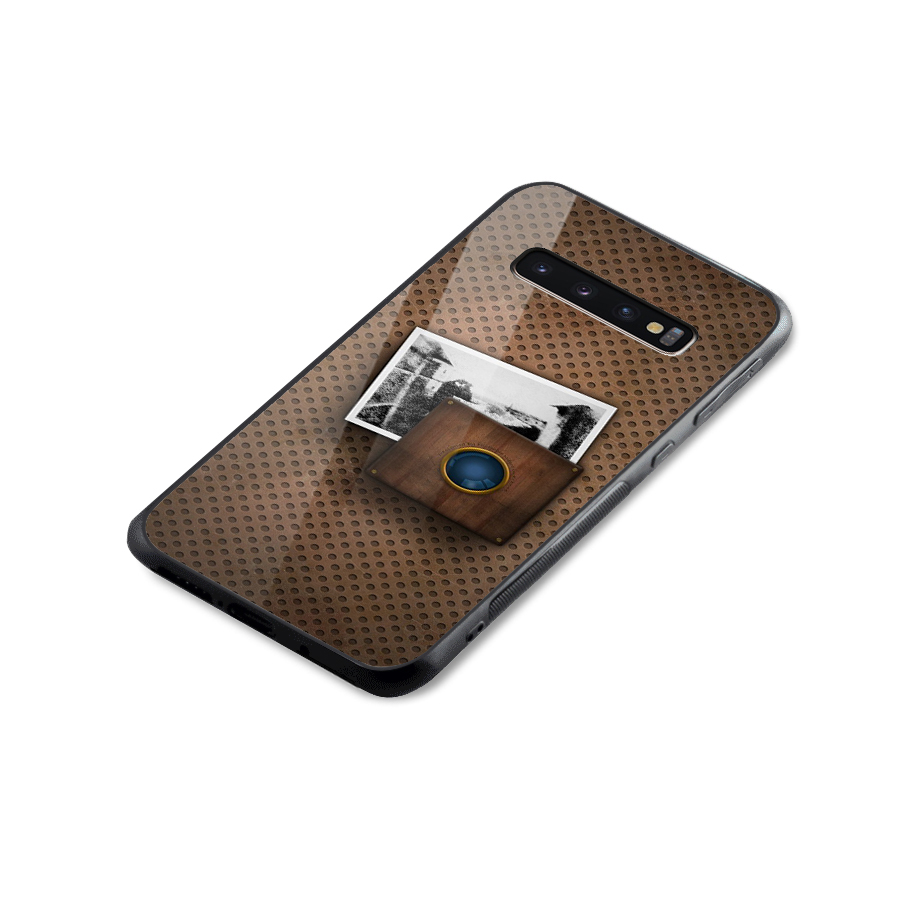 Vintage Wood Camera Glass Back Case for Galaxy S10 Plus