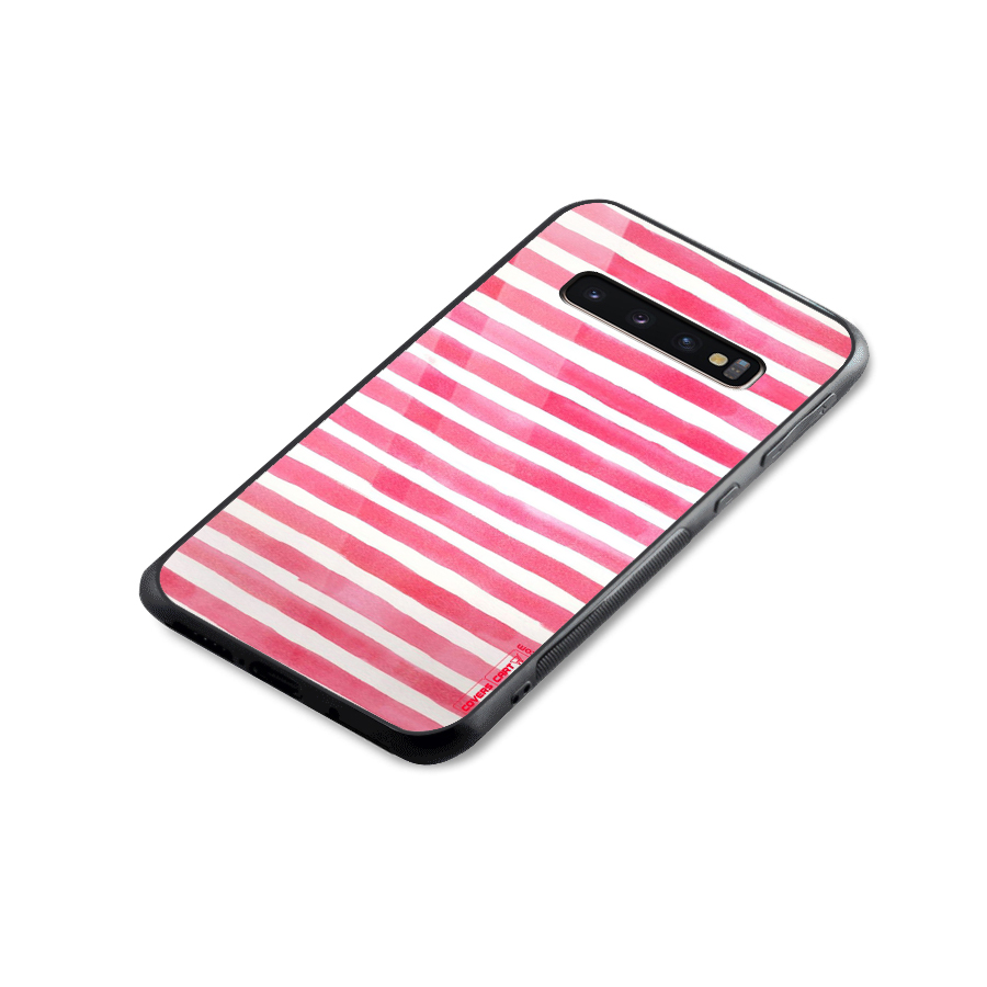 White And Pink Stripes Glass Back Case for Galaxy S10 Plus