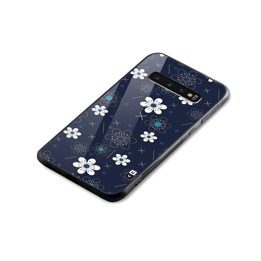 White Floral Shapes Glass Back Case for Galaxy S10 Plus