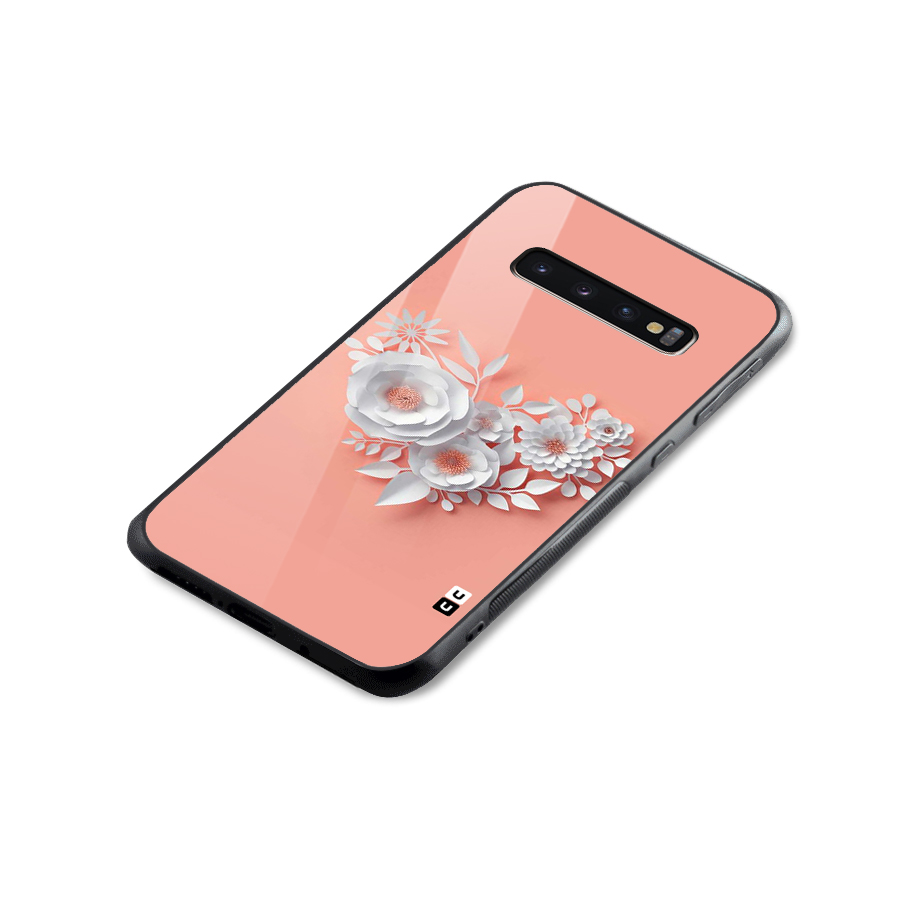 White Paper Flower Glass Back Case for Galaxy S10 Plus