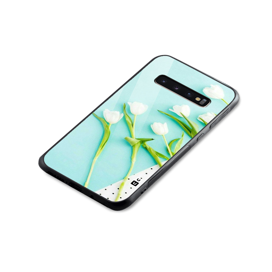 White Tulips Glass Back Case for Galaxy S10 Plus