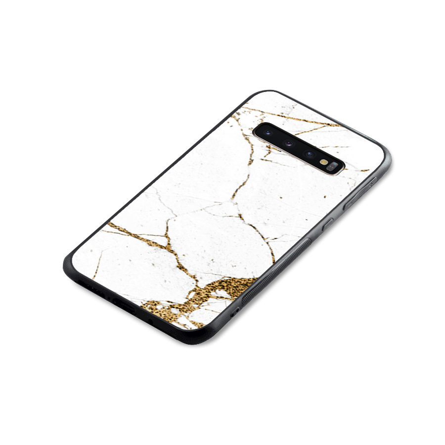 White and Gold Design Glass Back Case for Galaxy S10 Plus