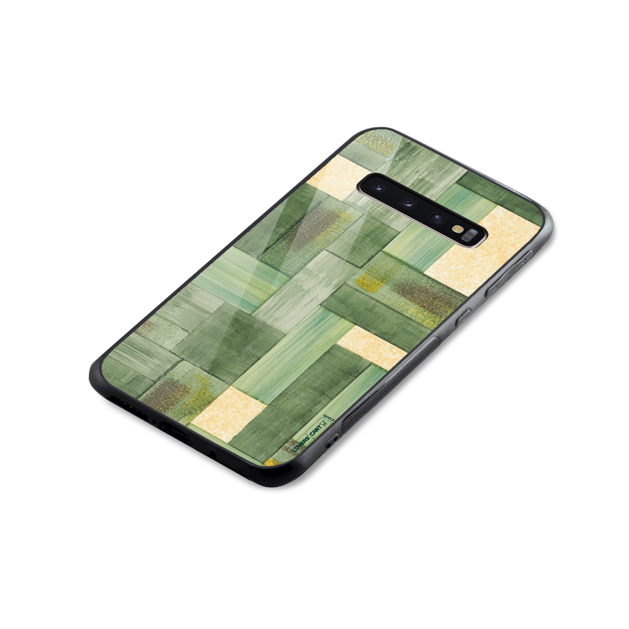 Wooden Green Texture Glass Back Case for Galaxy S10 Plus