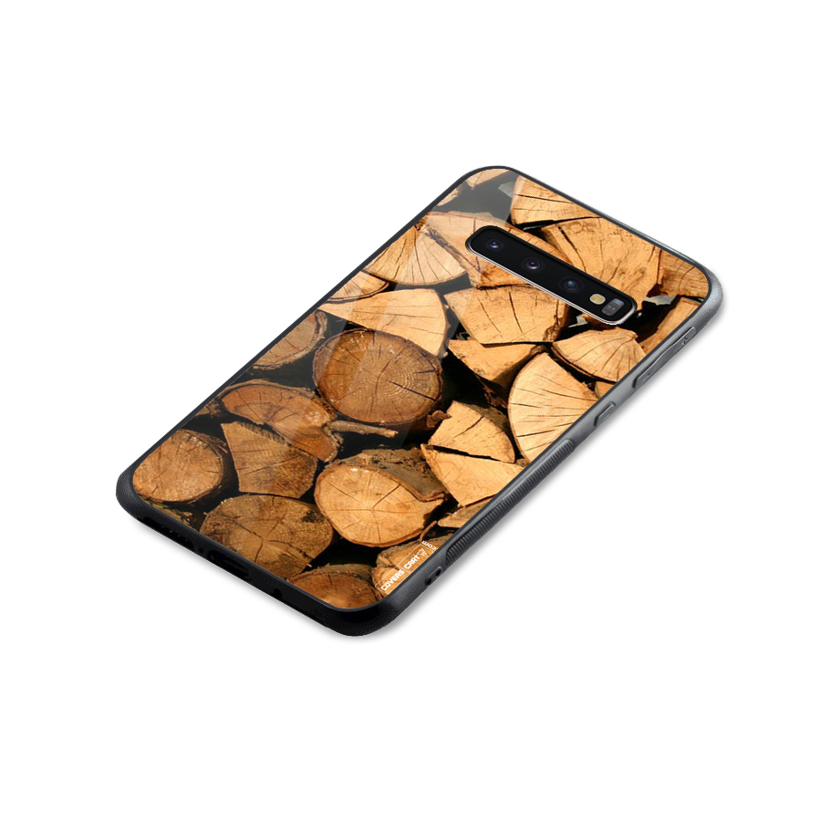 Wooden Logs Glass Back Case for Galaxy S10 Plus