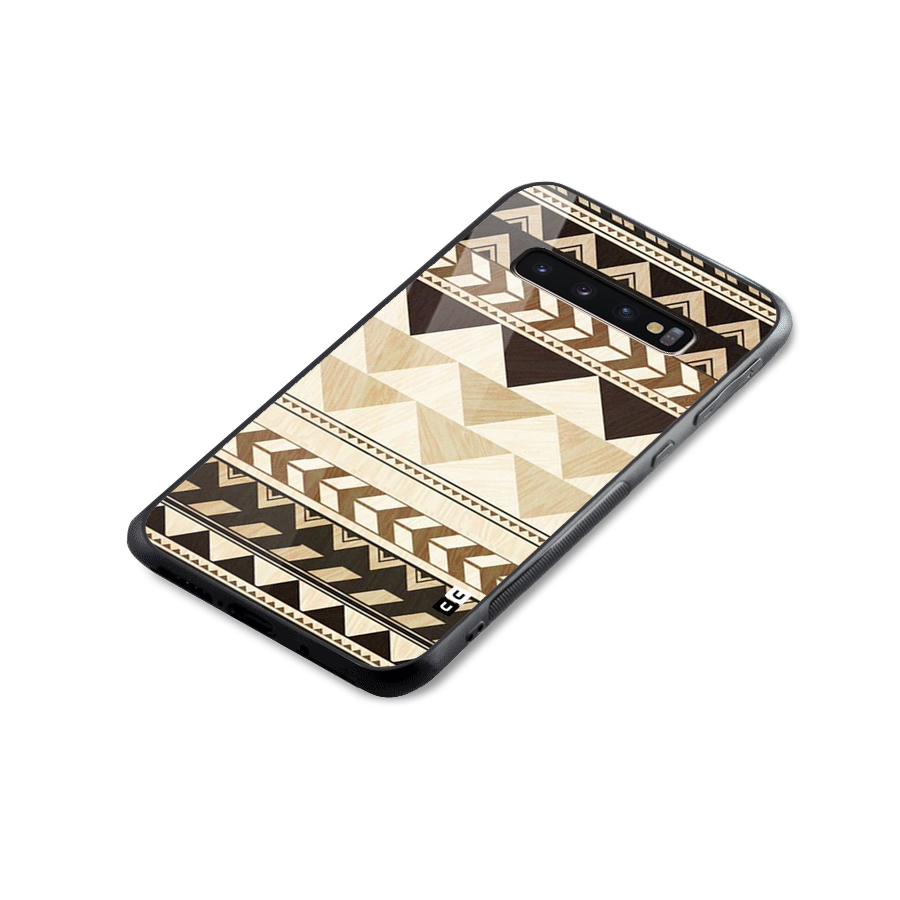 Wooden Printed Chevron Glass Back Case for Galaxy S10 Plus