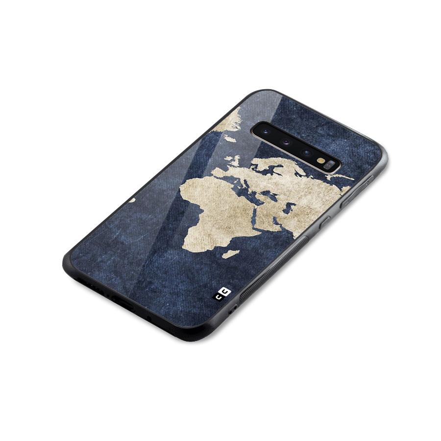 World Map Blue Gold Glass Back Case for Galaxy S10 Plus