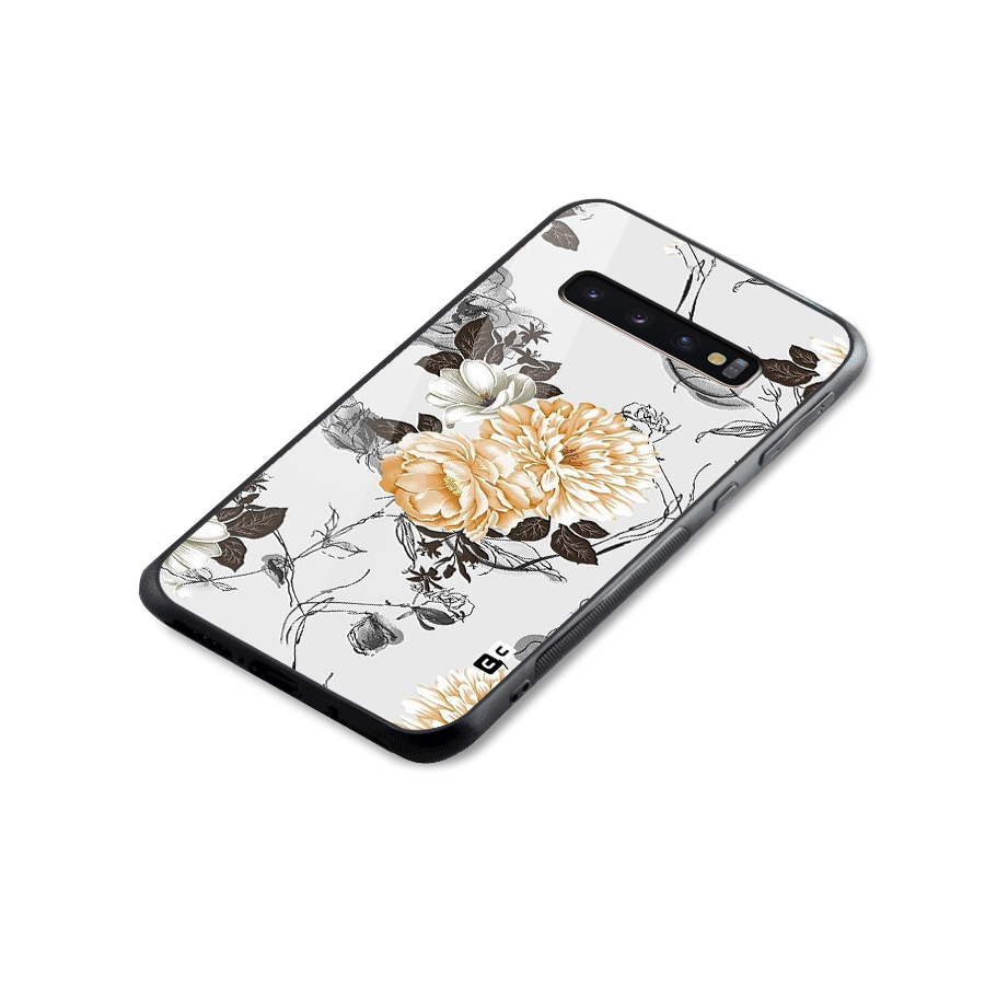 Yellow Floral Glass Back Case for Galaxy S10 Plus
