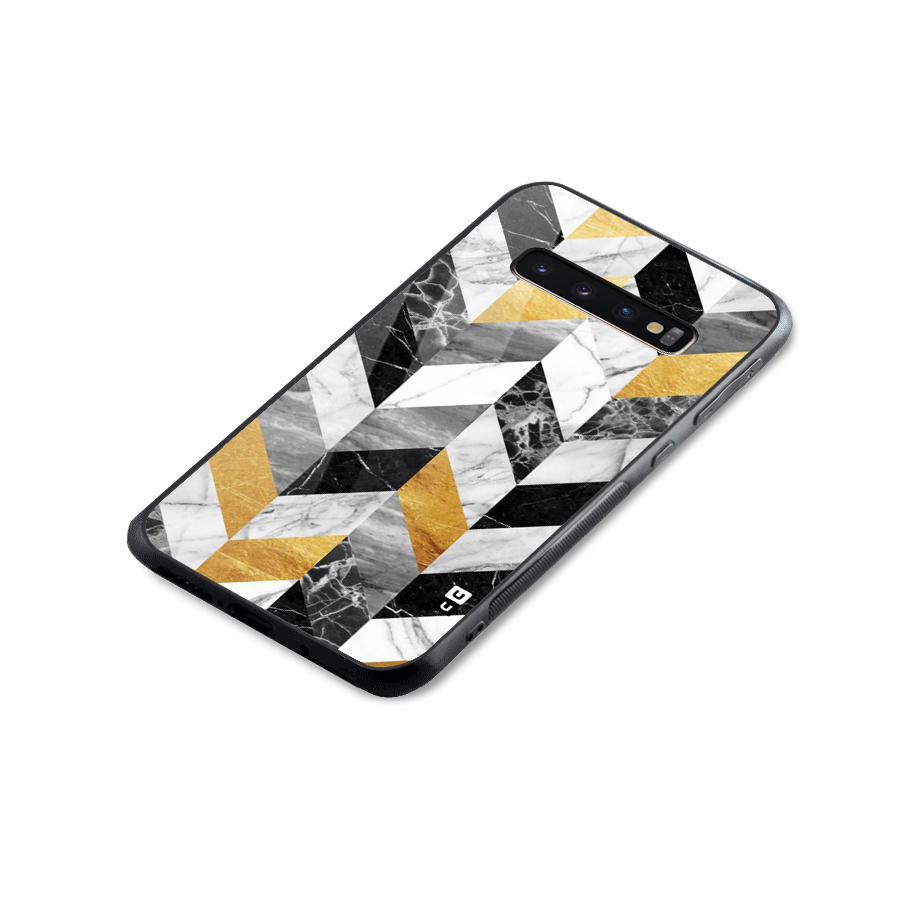 Yellow Grey Marble Glass Back Case for Galaxy S10 Plus