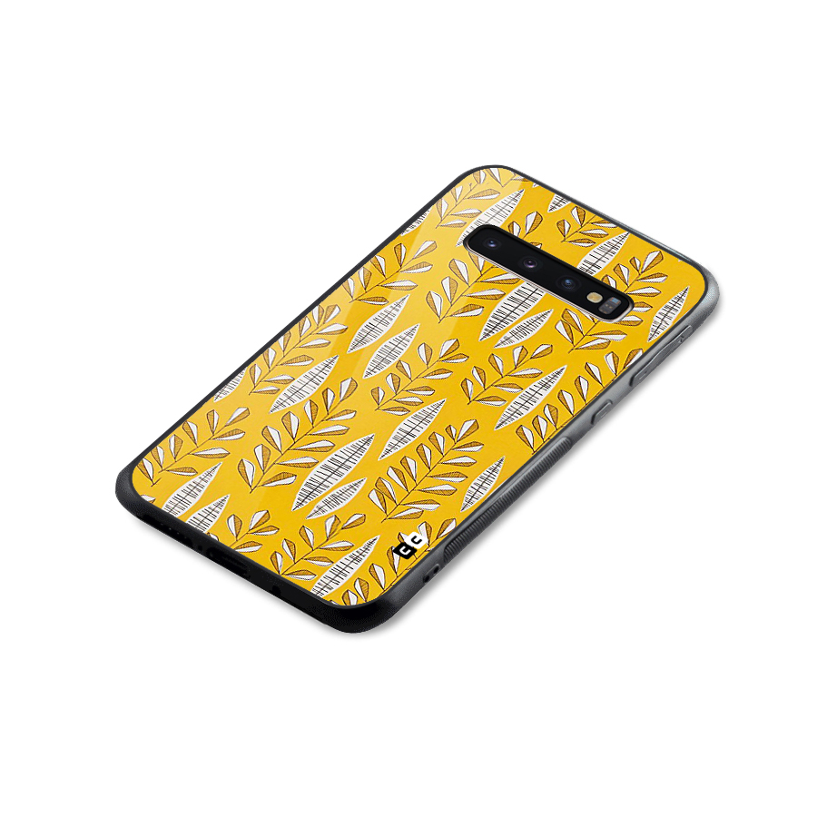 Yellow Leaf Pattern Glass Back Case for Galaxy S10 Plus