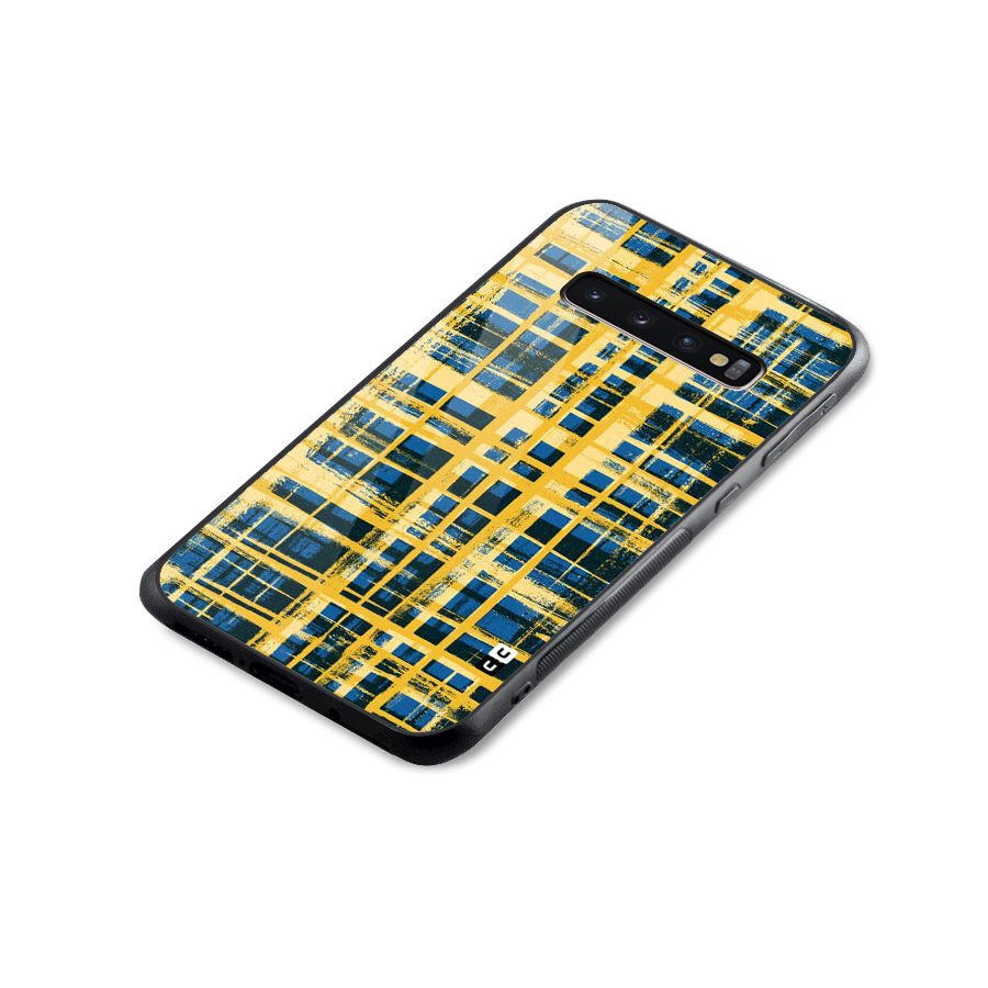 Yellow Rugged Check Design Glass Back Case for Galaxy S10 Plus