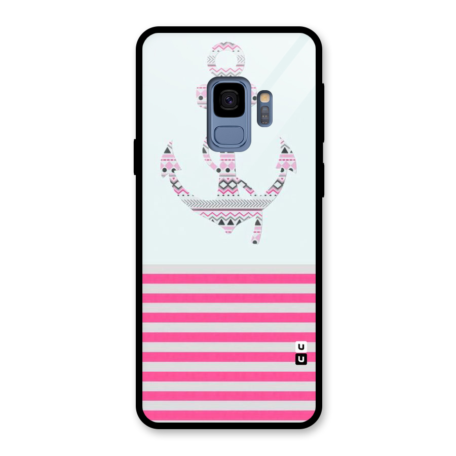 Anchor Design Stripes Glass Back Case for Galaxy S9
