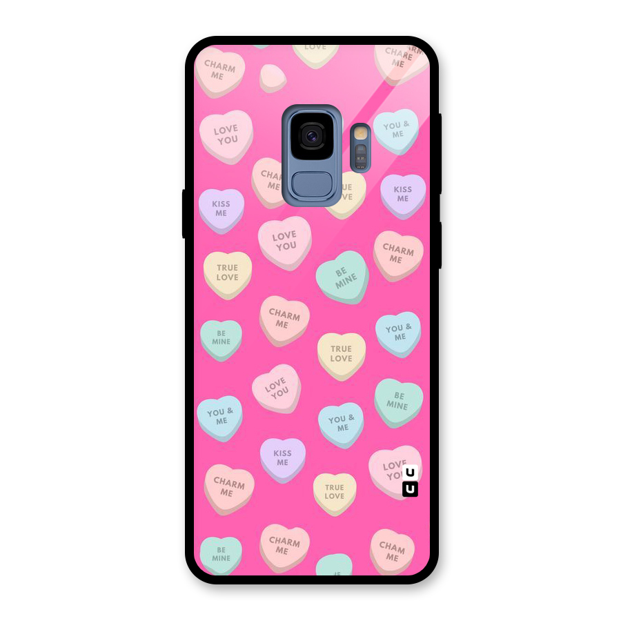 Be Mine Hearts Pattern Glass Back Case for Galaxy S9