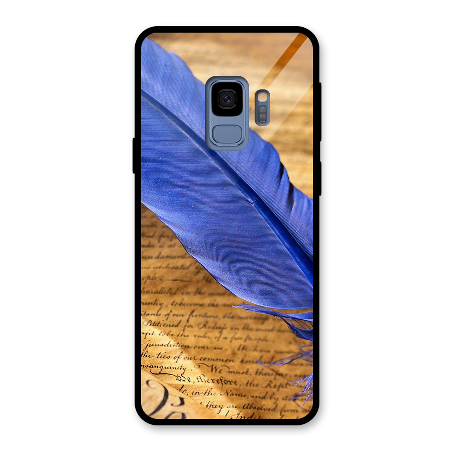 Beautiful Blue Feather Glass Back Case for Galaxy S9