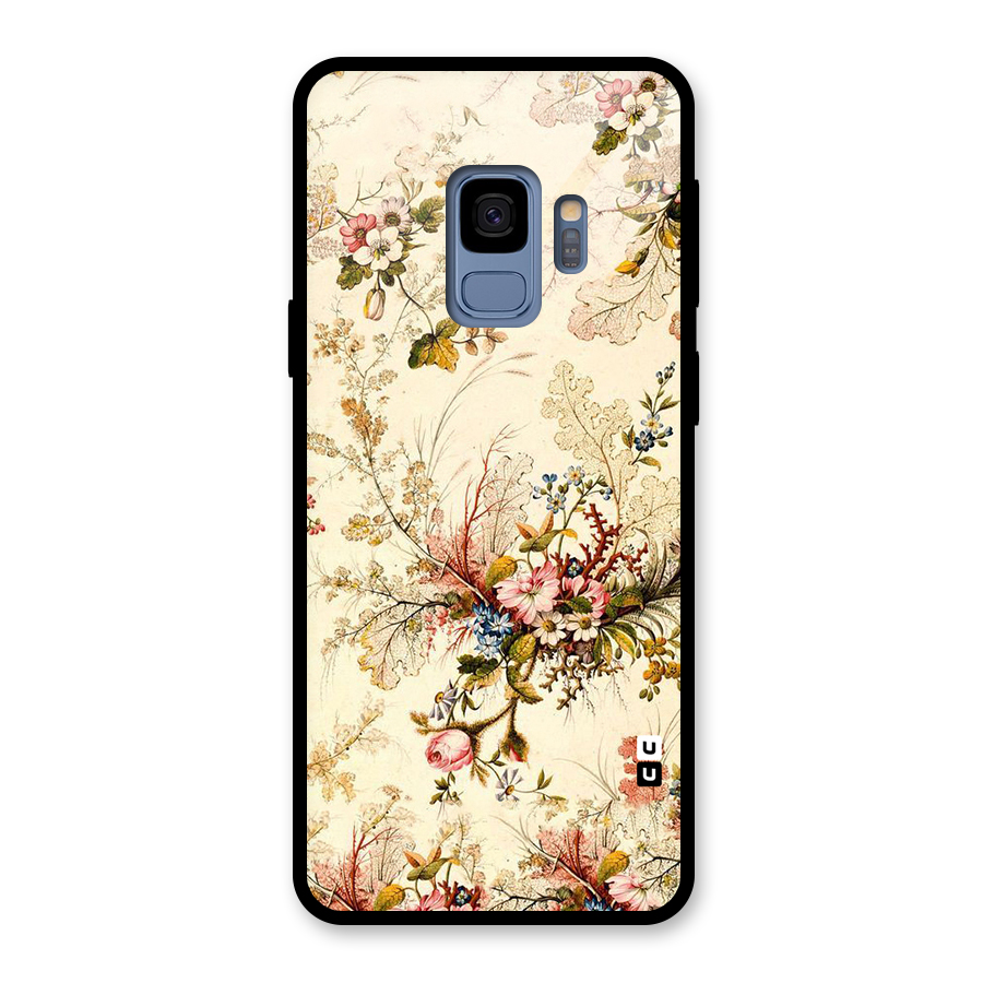 Beige Floral Glass Back Case for Galaxy S9