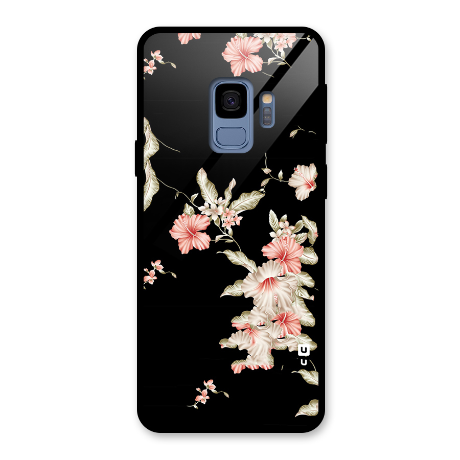 Black Floral Glass Back Case for Galaxy S9