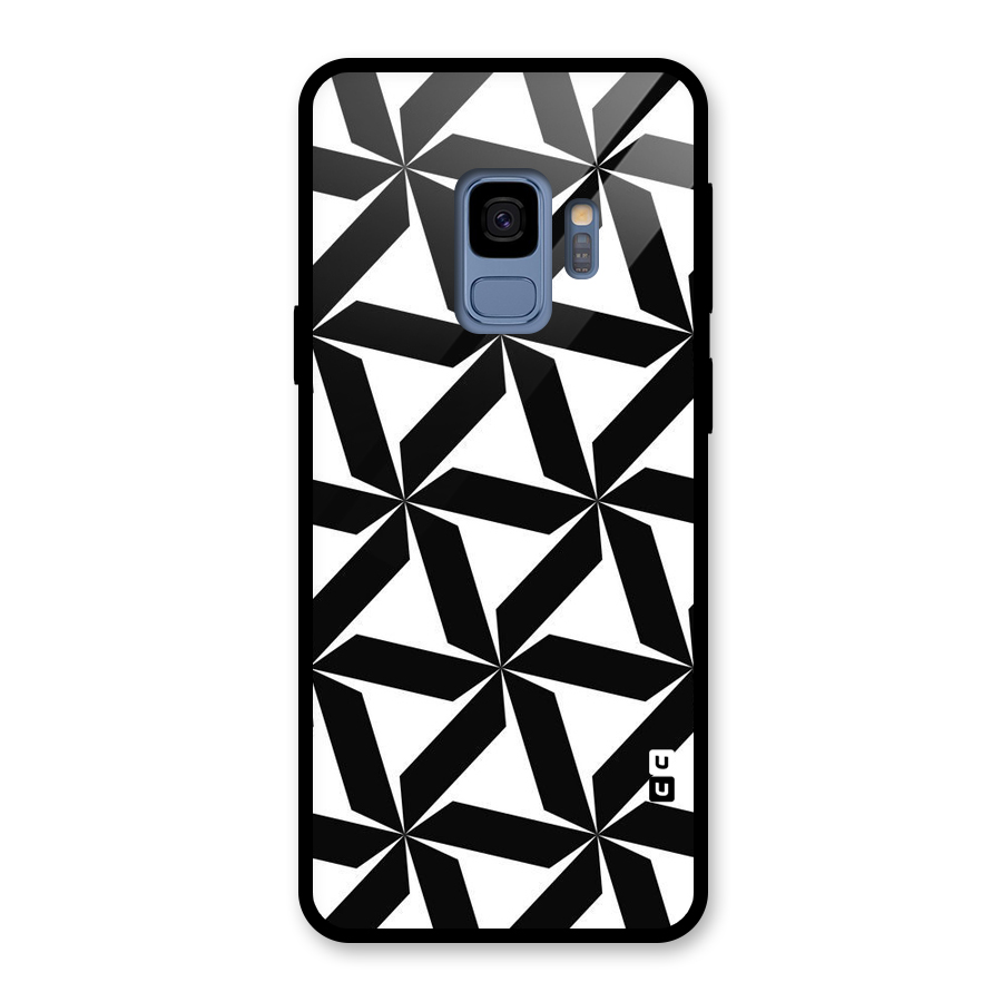Black White Fan Design Glass Back Case for Galaxy S9