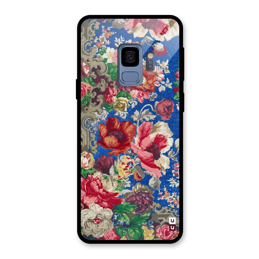 Block Printed Flowers Glass Back Case for Galaxy S9