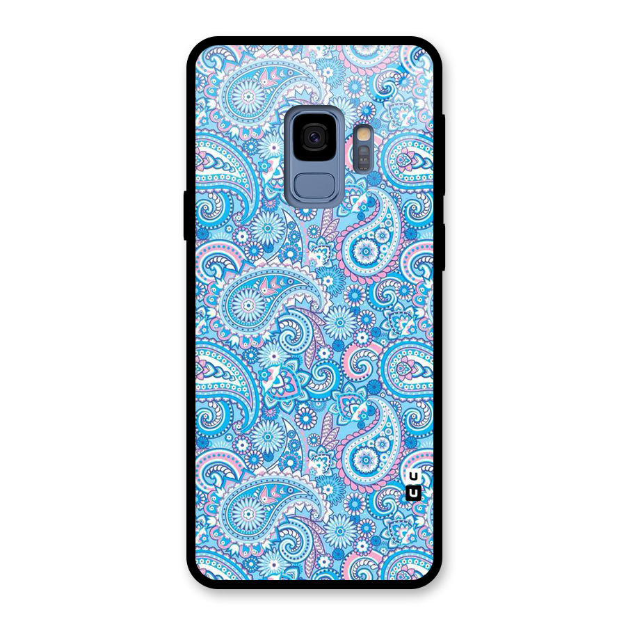 Blue Block Pattern Glass Back Case for Galaxy S9