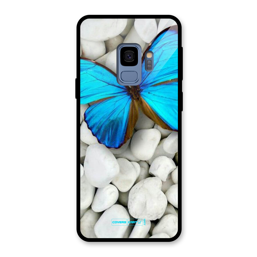 Blue Butterfly Glass Back Case for Galaxy S9