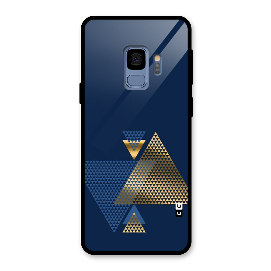 Blue Gold Triangles Glass Back Case for Galaxy S9