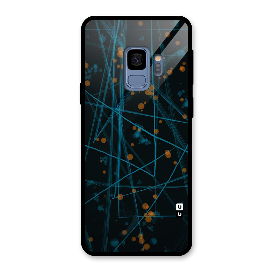 Blue Lines Gold Dots Glass Back Case for Galaxy S9