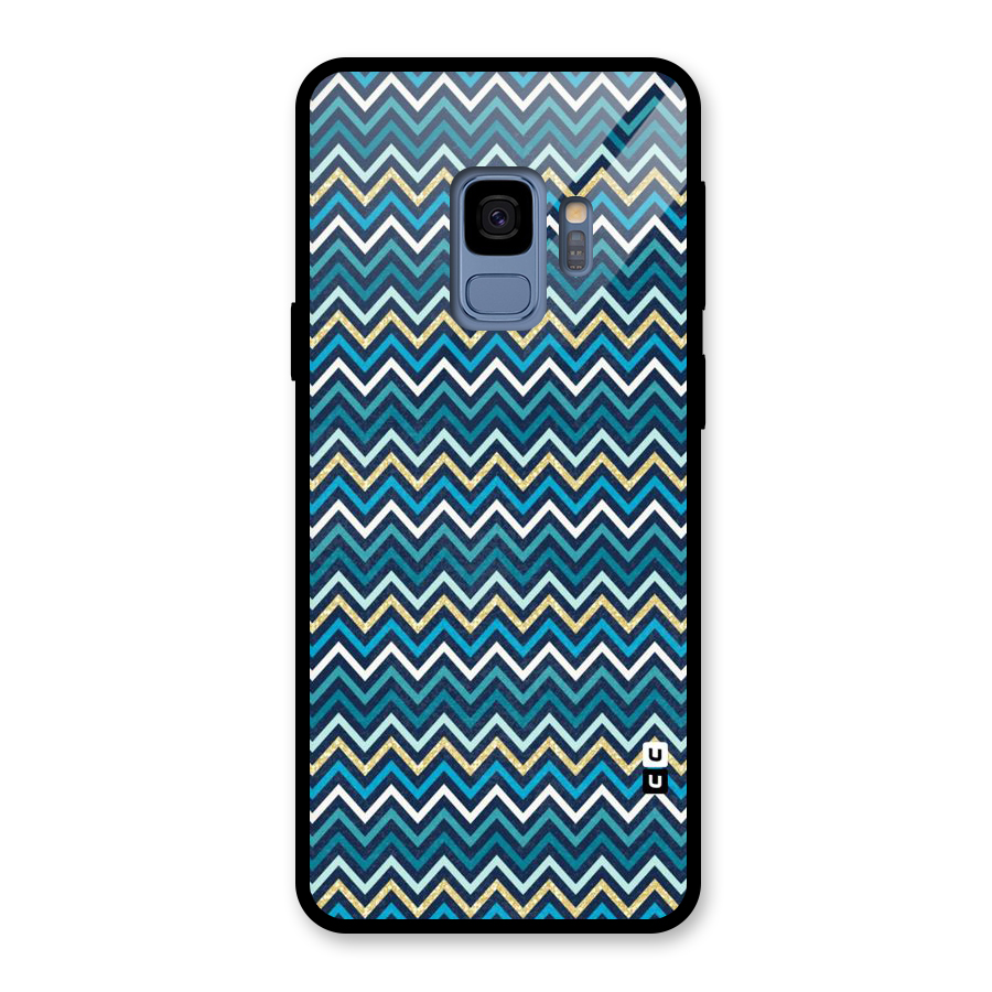 Blue Shades Chevron Pattern Glass Back Case for Galaxy S9