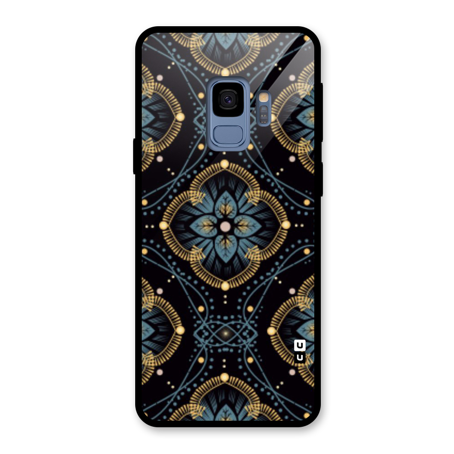 Blue With Black Flower Glass Back Case for Galaxy S9