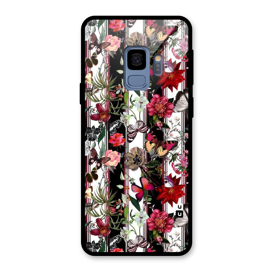 Butterfly Flowers Glass Back Case for Galaxy S9