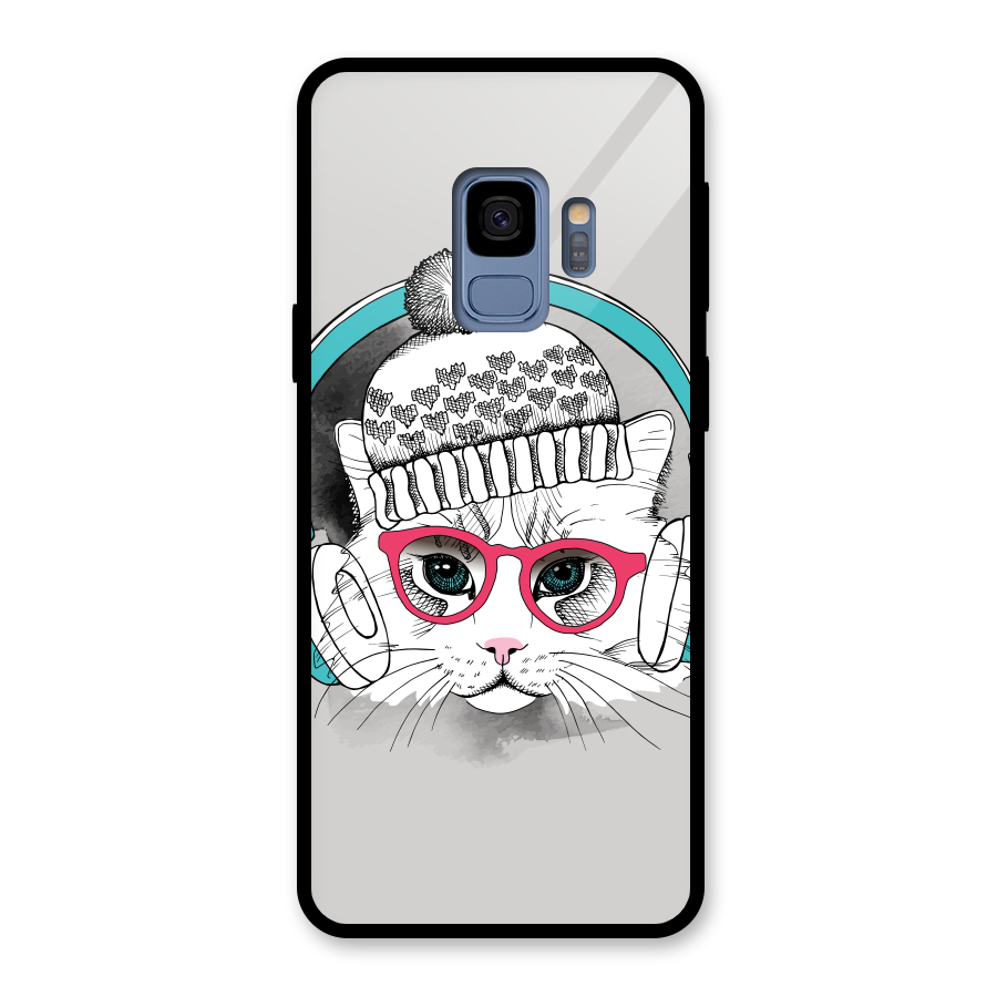 Cat Headphones Glass Back Case for Galaxy S9