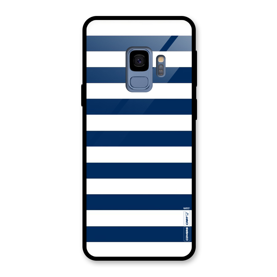 Classic Blue White Stripes Glass Back Case for Galaxy S9