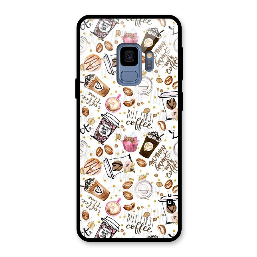 Coffee Pattern Glass Back Case for Galaxy S9
