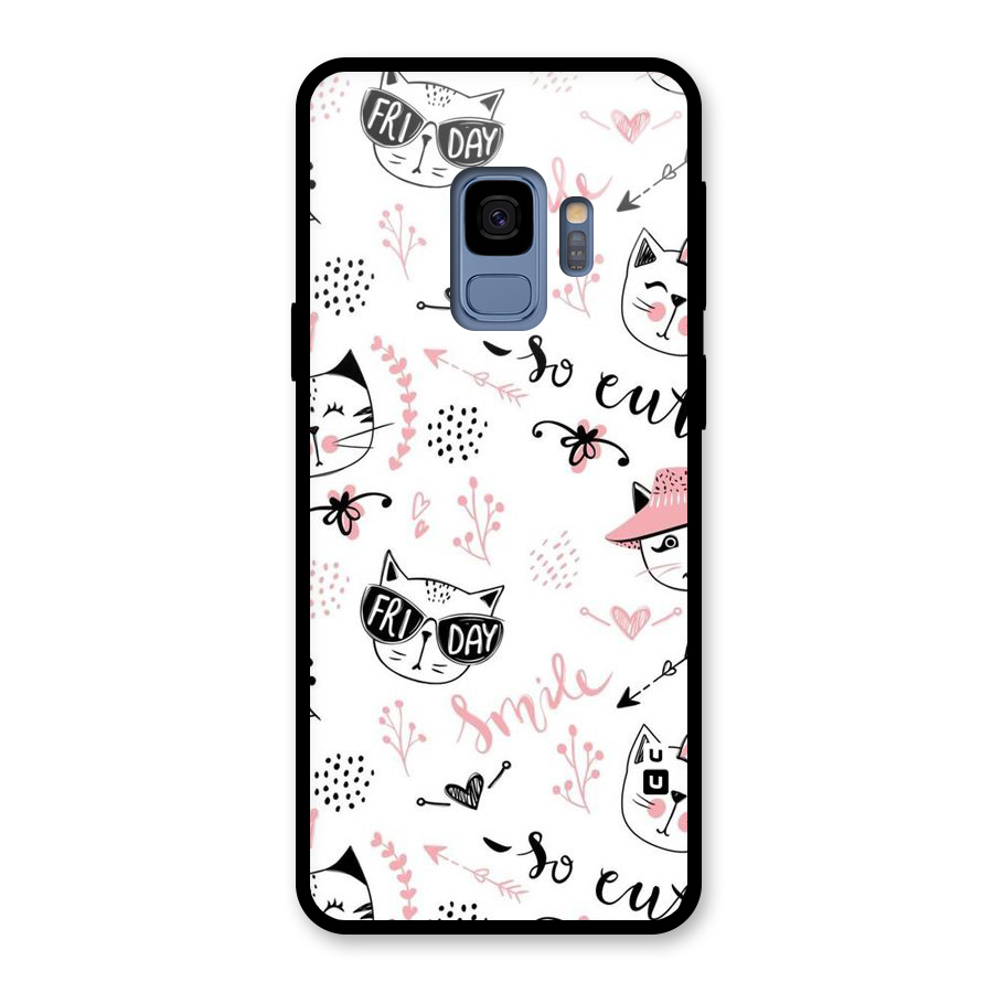 Cute Cat Swag Glass Back Case for Galaxy S9
