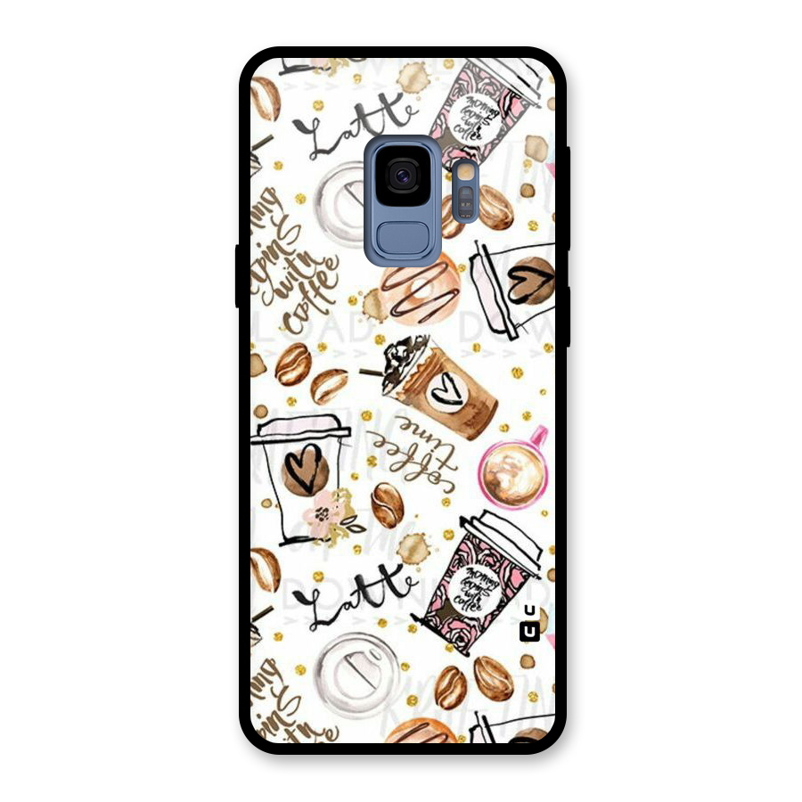 Cute Coffee Pattern Glass Back Case for Galaxy S9