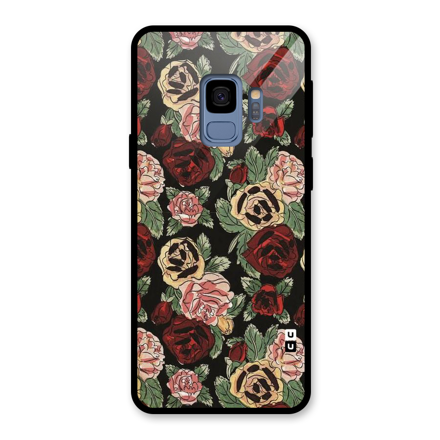 Dark Pastel Flowers Glass Back Case for Galaxy S9