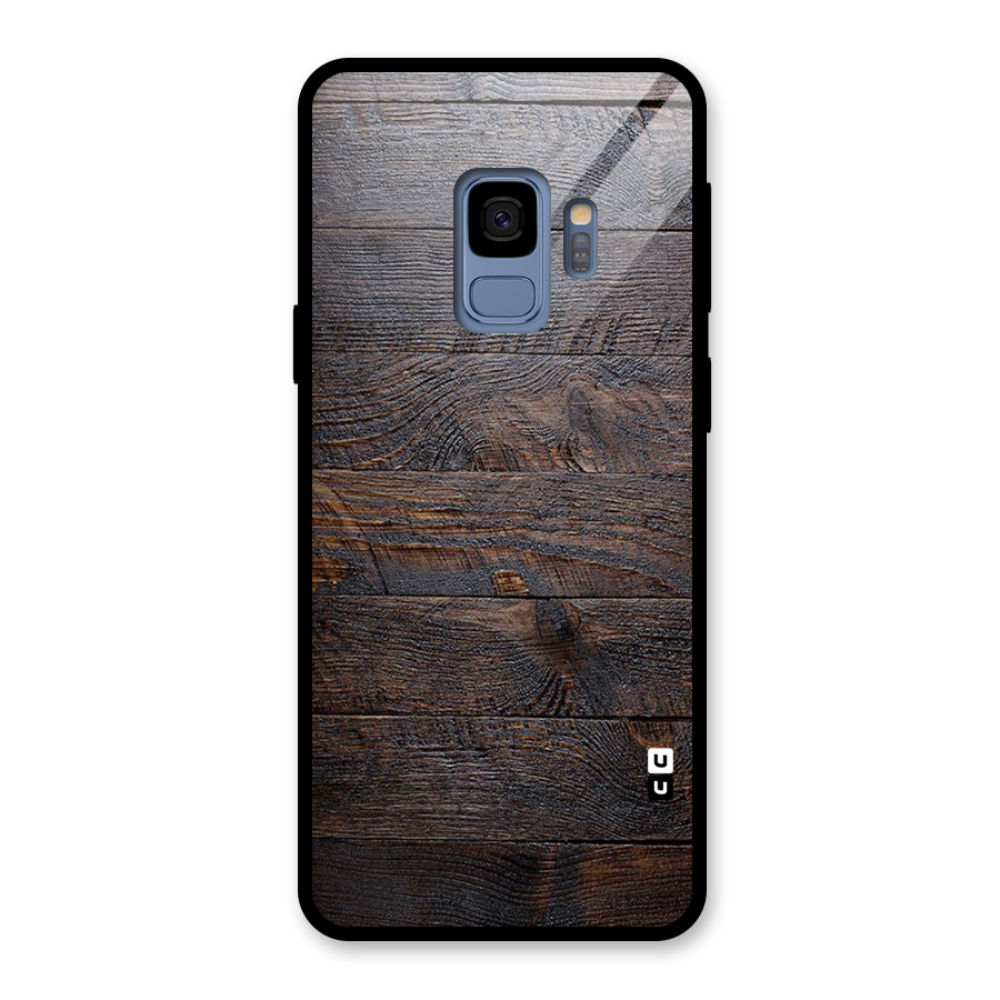 Dark Wood Printed Glass Back Case for Galaxy S9