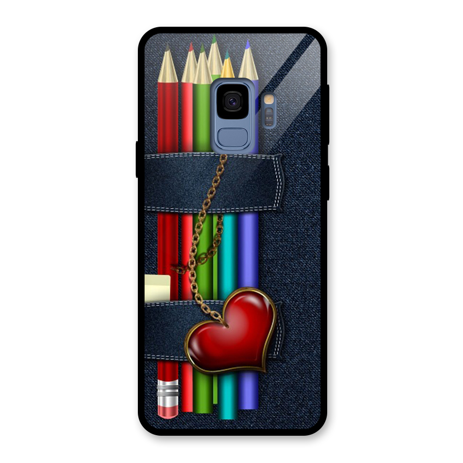 Denim Colorful Pencils Glass Back Case for Galaxy S9