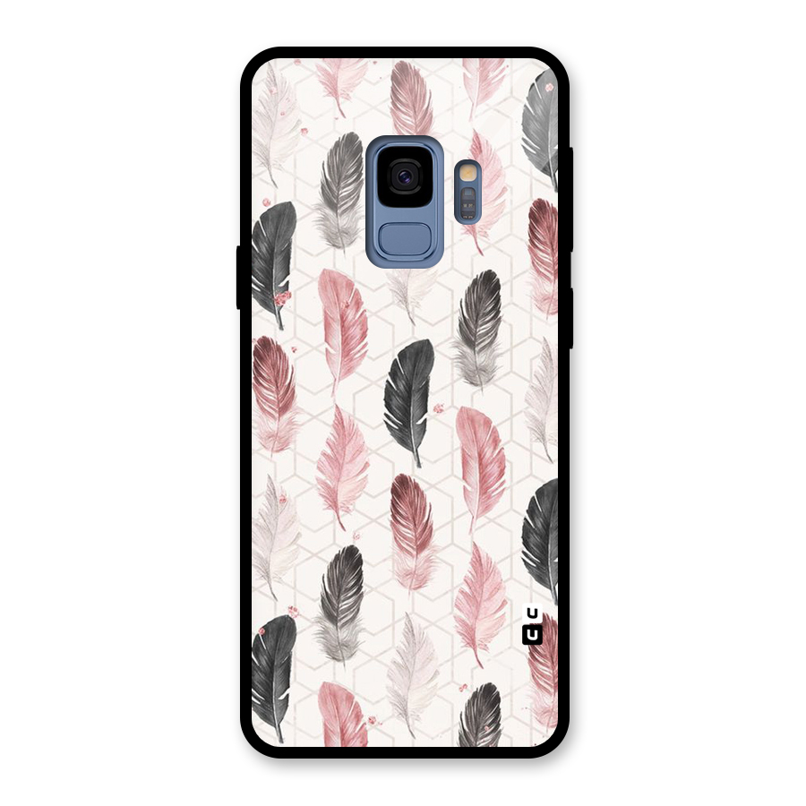 Feather Line Pattern Glass Back Case for Galaxy S9