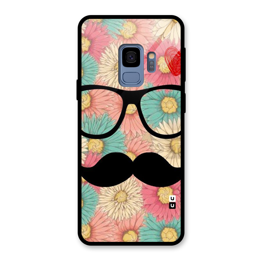 Floral Moustache Glass Back Case for Galaxy S9
