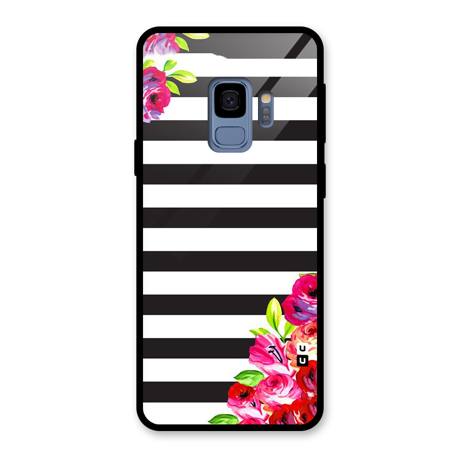 Floral Stripes Glass Back Case for Galaxy S9