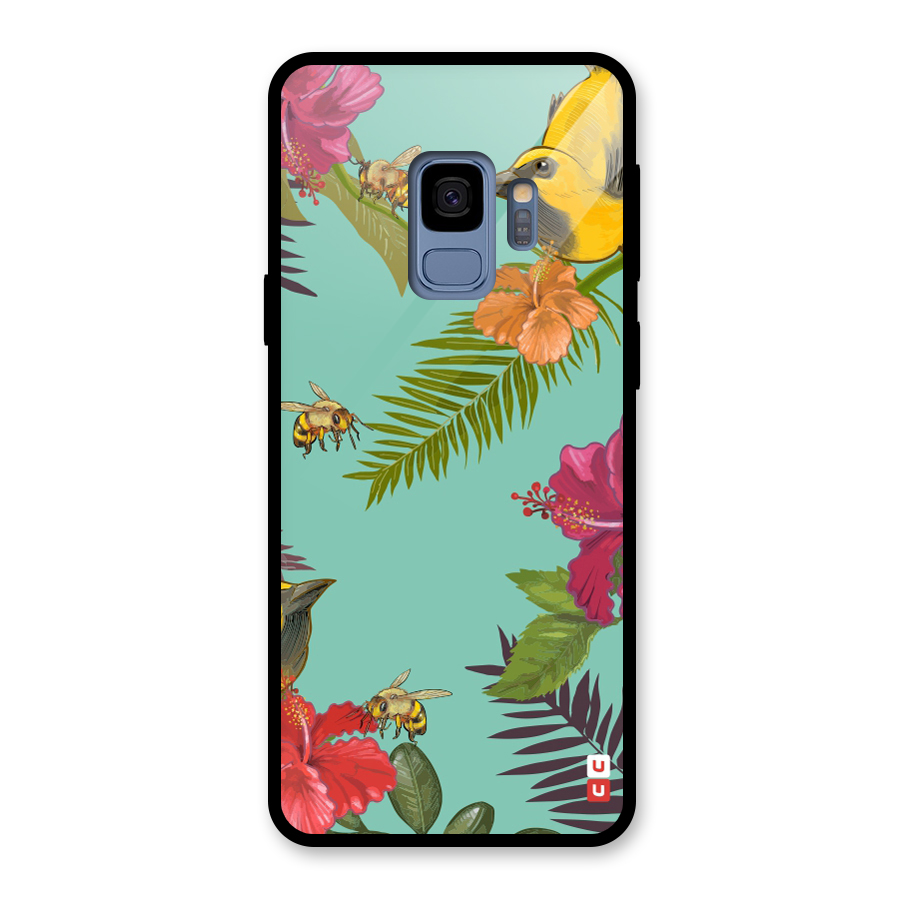 Flower Bird and Bee Glass Back Case for Galaxy S9